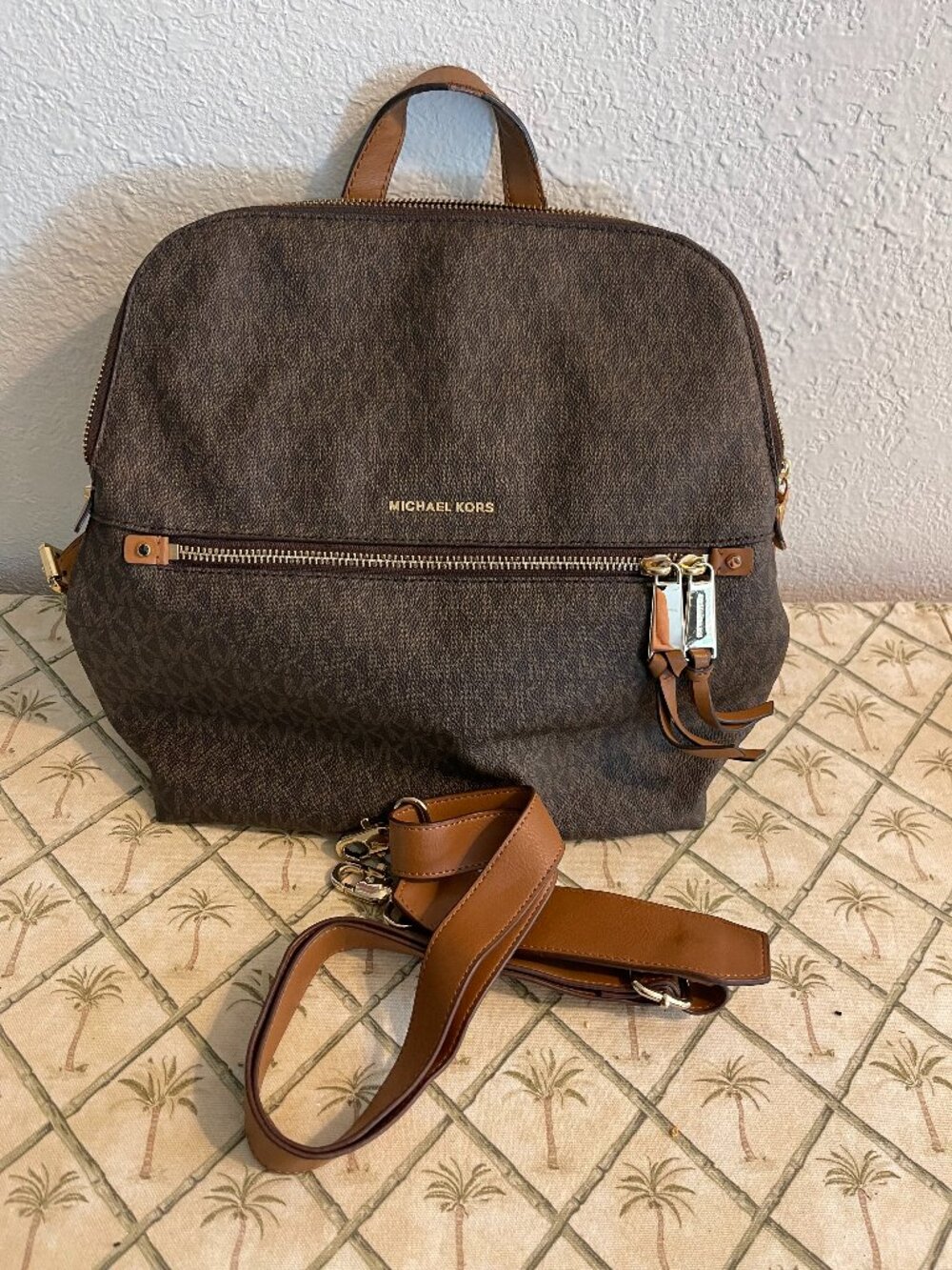 Michael Kors Rhea Zip Medium Brown Logo Backpack for Women